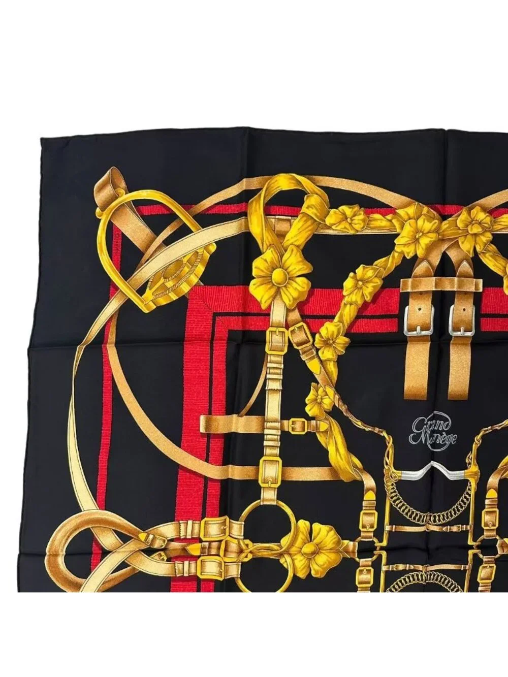 Hermes Carre 90 Scarf Silk Grand Manege Great Training Technique Black